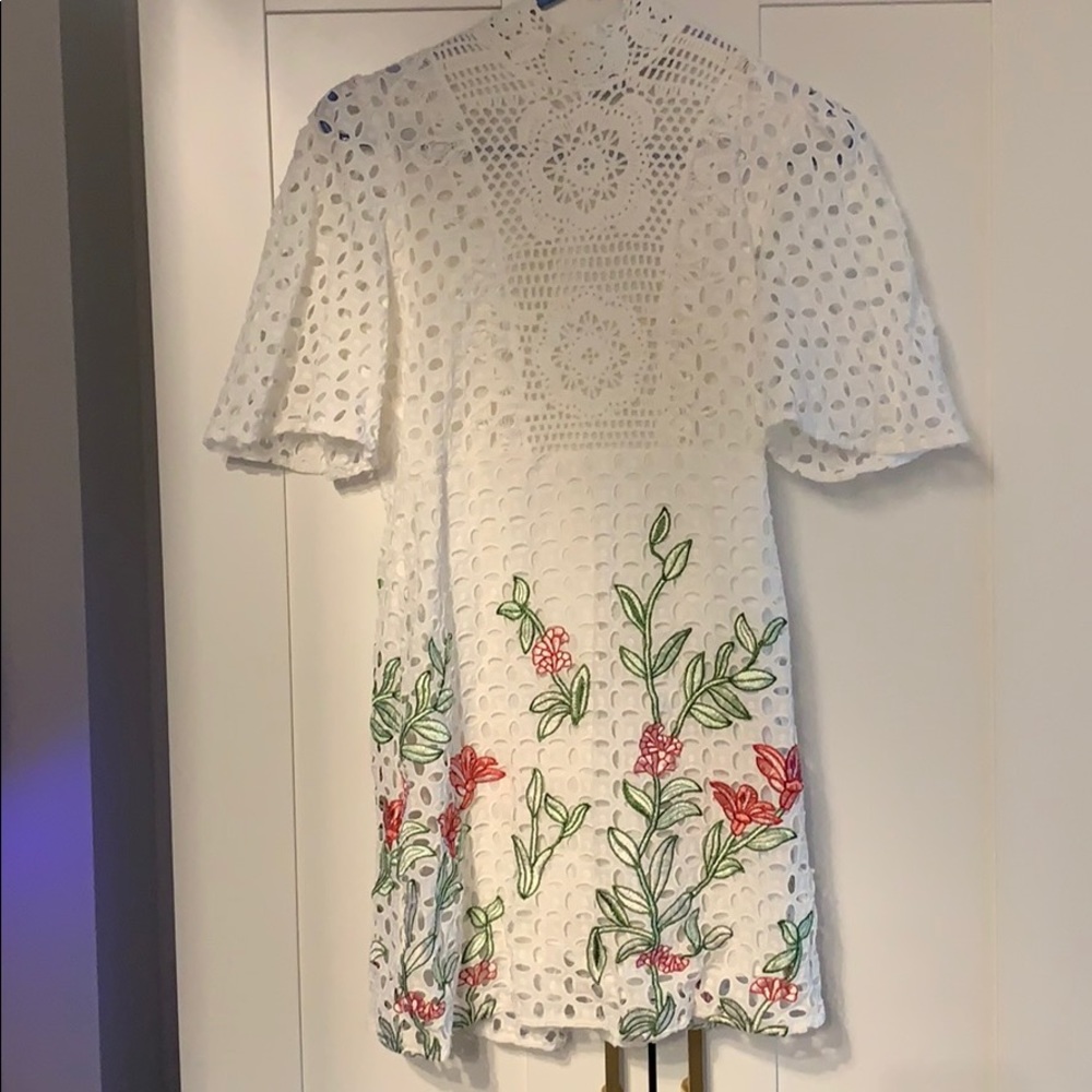Zara eyelet, crochet, embroidered mini dress